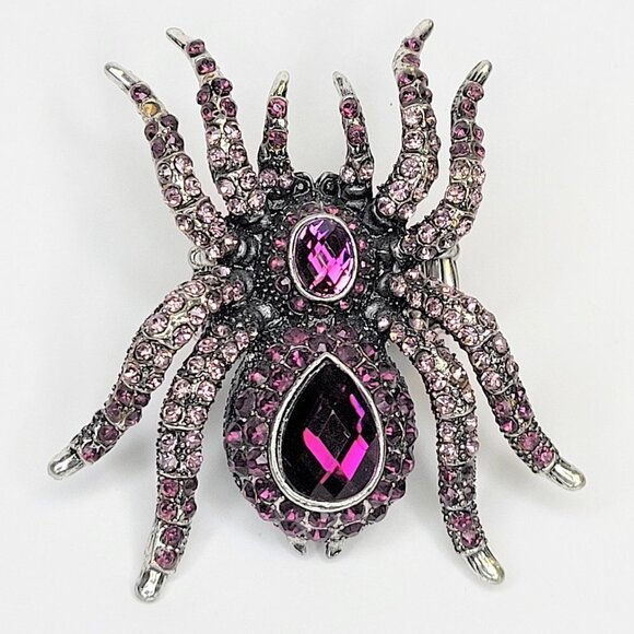 SPIDER Tarantula Pink Crystals Stretch Band Large Spider Charm Ring - Picture 1 of 12
